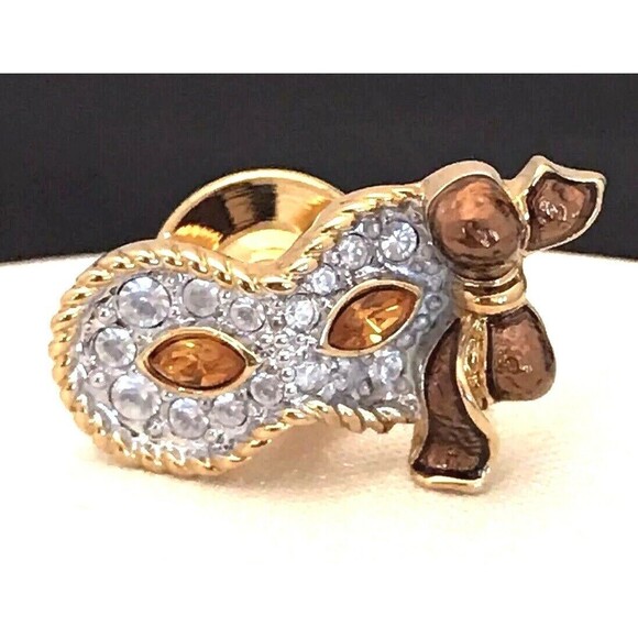 Authentic Swarovski Pin Swan Signed Masquerade Mask Crystals Enamel 5N - Picture 3 of 4